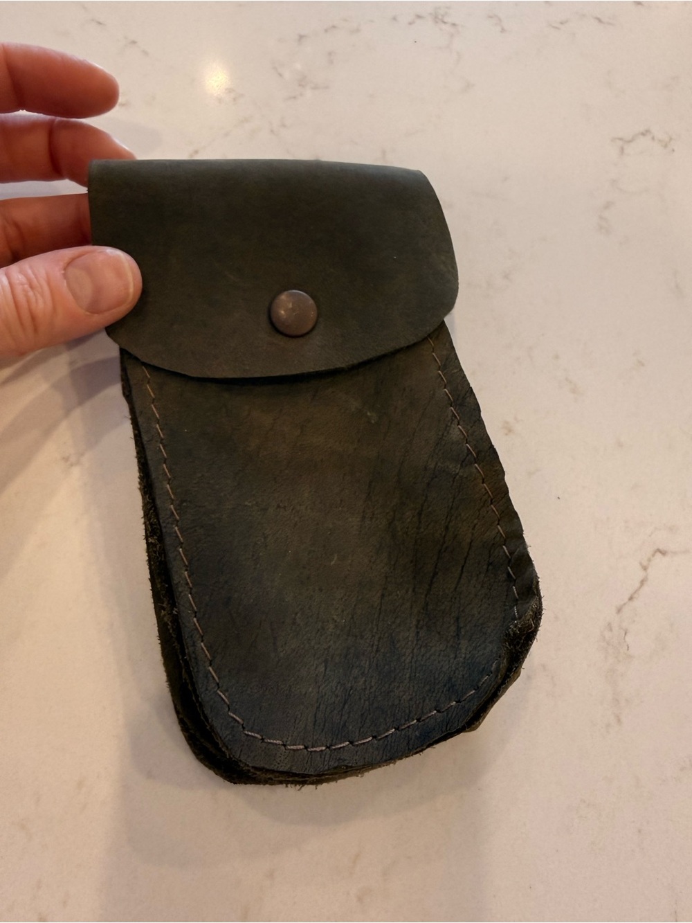Dark Green Leather Foraging Snap Pouch - handmade